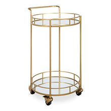 Load image into Gallery viewer, Kate and Laurel Deveaux Modern Metal and Glass Bar Cart, 17.75" x 17" x 30", Glam Gold Finish and Rolling Wheeled Design