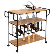 Load image into Gallery viewer, Industrial Bar Cart with Wine Rack and Glass Holder Metal Serving Cart and Kitchen Storage Cart Bar Wood Table Serving Trolley
