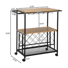 Load image into Gallery viewer, Industrial Bar Cart with Wine Rack and Glass Holder Metal Serving Cart and Kitchen Storage Cart Bar Wood Table Serving Trolley
