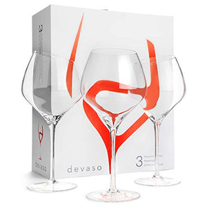 devaso Wine glasses|Large Wide Angled Rim|Set of 2 with EXTRA Glass|Lead Free Premium Crystal|19 Oz|Modern and Unique Gift for Wine Lovers