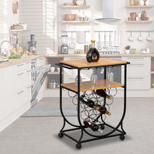 Load image into Gallery viewer, Multifunctional Industrial Vintage Double-layer Movable Iron-wood Wine Rack Bar Car Metal Wood Wheeled Wine Rack Cart
