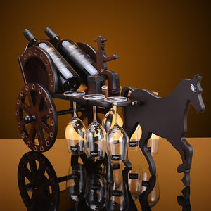 Horse Carriage Wine Rack - Two Bottles & Six Glasses