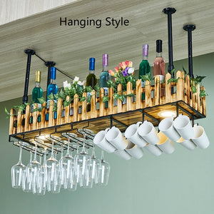 Wall-mounted Wine Bottle & Glass Holder with Lamp